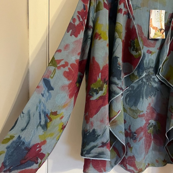 Blue Floral Open Blazer Ruffle Edges Casual Formal Top Jacket, Size L - Picture 3 of 8